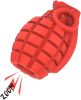 A durable and sturdy red grenade sounding toy suitable for large breeds of dogs; and a dog toy for cleaning teeth with non-toxic natural rubber