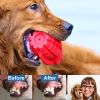 A durable and sturdy red grenade sounding toy suitable for large breeds of dogs; and a dog toy for cleaning teeth with non-toxic natural rubber